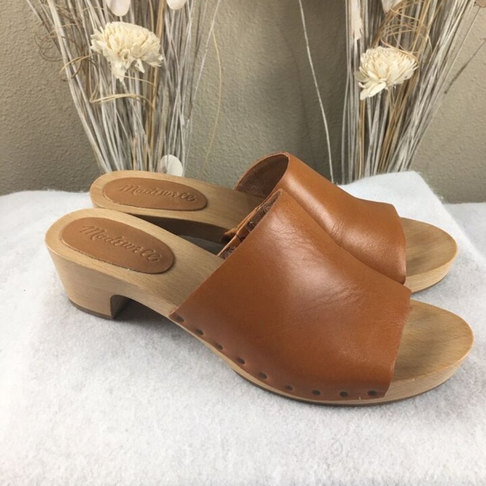 Madewell Womens Brown Leather Evelyn Wood Slide Clog sz 6.5 - Picture 4 of 10